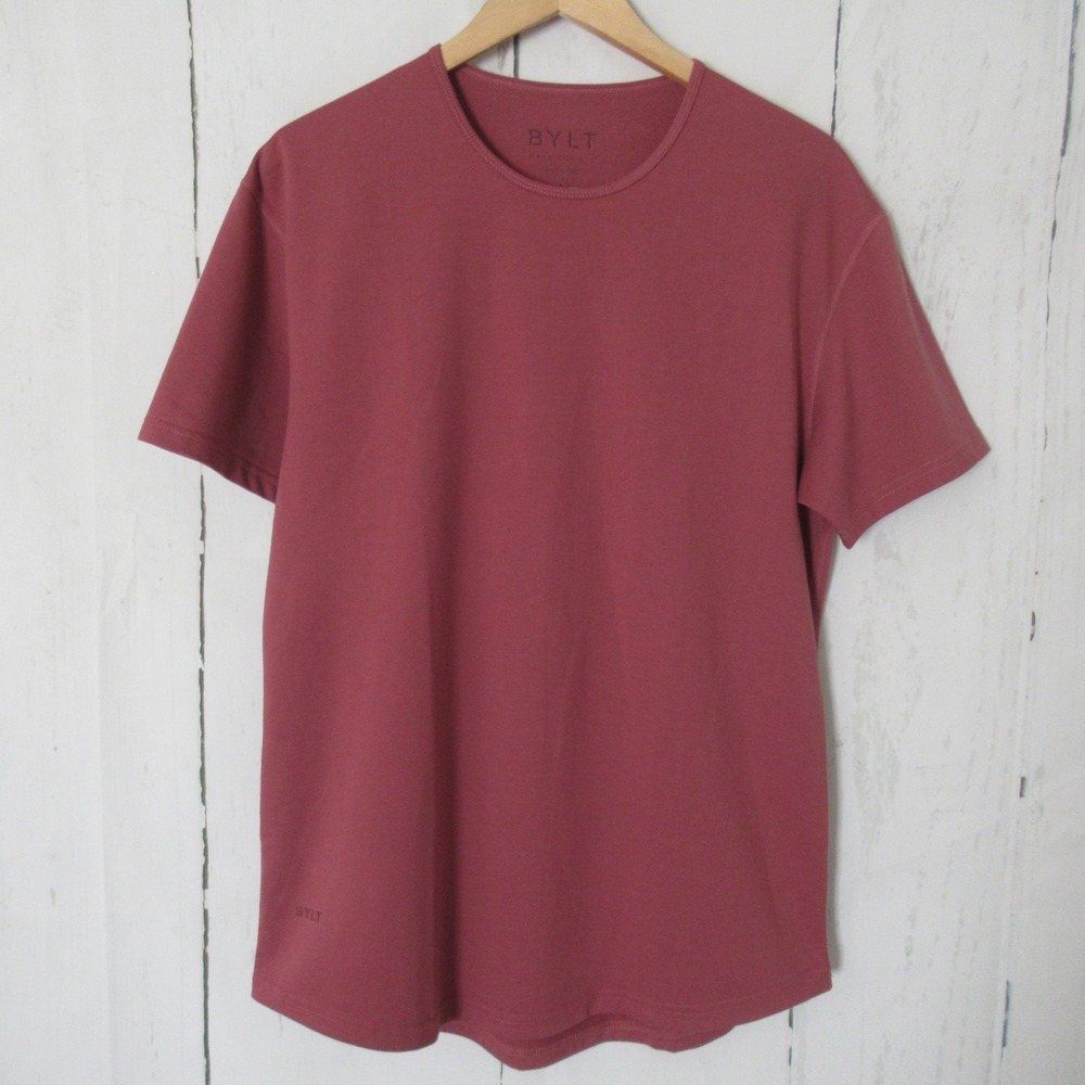 BYLT T Shirt Mens L Pink Drop Cut Short Sleeve Curved Hem Minimalist Preppy